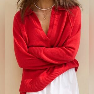Aerie Oversized Red V-Neck Sweater